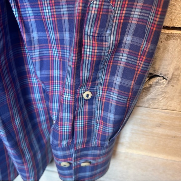Peter Millar Plaid Button Up Shirt Mens Size Large Blue Pink Pocket - Picture 4 of 11